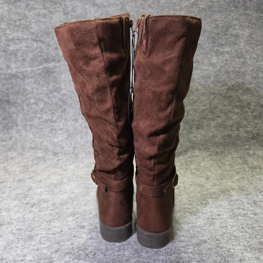 Pop Womens Chambers Boot Faux Suede Brown 8.5M Slouchy‎ Buckle Tall Boots